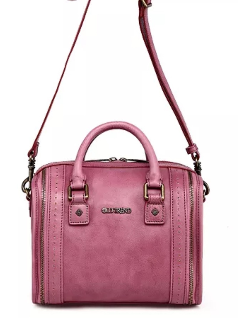 Structured Pink Satchel with Top Handles and Adjustable Strap
